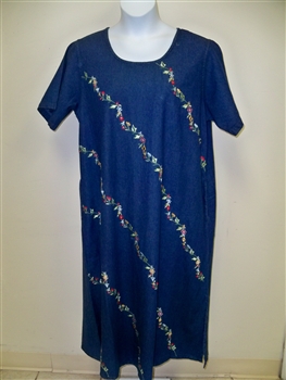 La Cera Denim  Embroidered  Dress