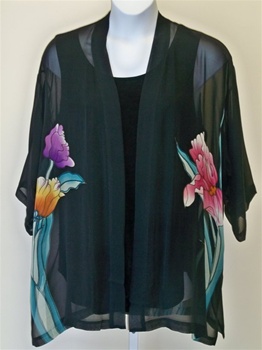 Black Iris  Silk  Kimono Jacket   Plus Size