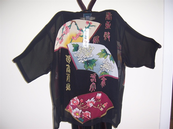 Asian Fan Silk Kimono Jacket Plus Size